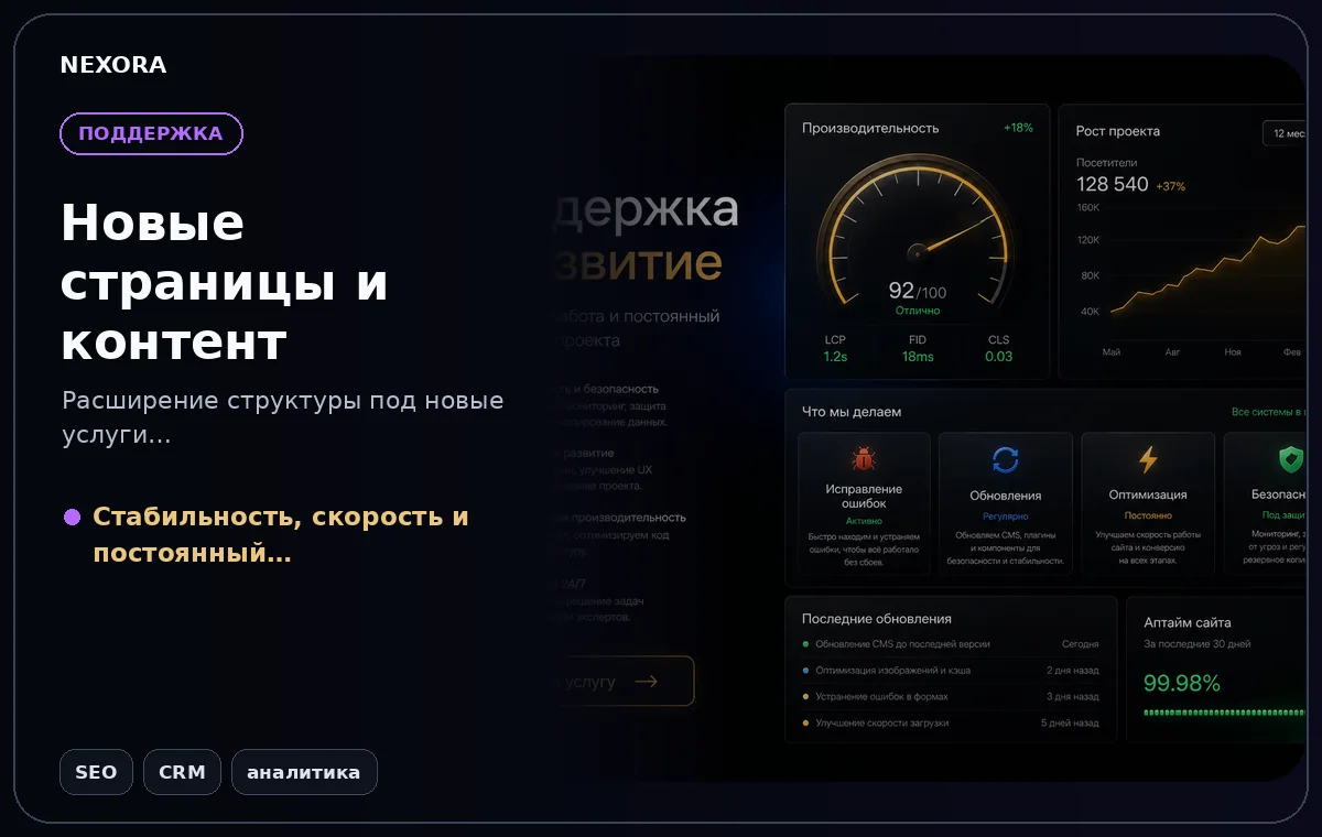 New pages and content — инструменты и сценарий услуги